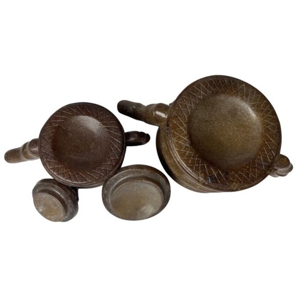 Soapstone Teapot Vintage Asian Carved Soapstone Mini Set of 2 Brown - Picture 5 of 6